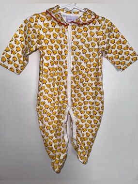 Rachel Riley Yellow Chick Print Footed One-Piece 6 months